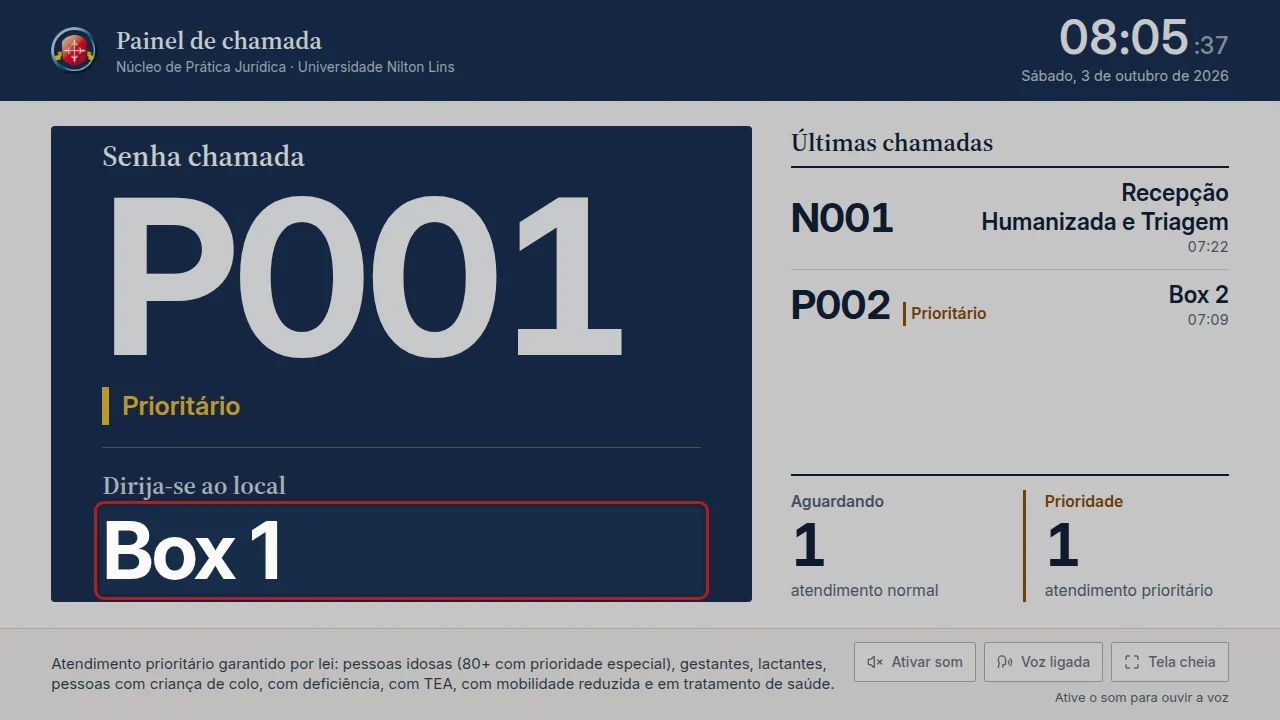 Tela do passo 4: No local indicado (por exemplo, um box ou a triagem), a equipe começa o seu atendimento.