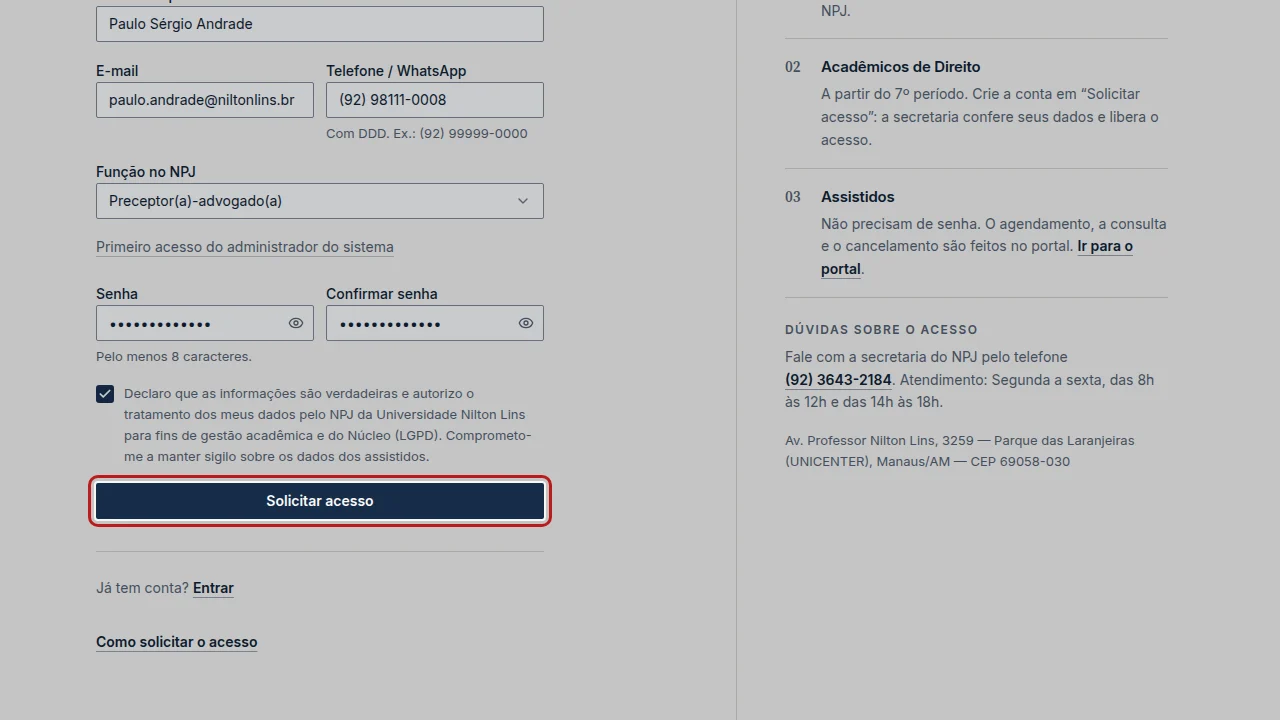 Tela do passo 7: Clique em Solicitar acesso.