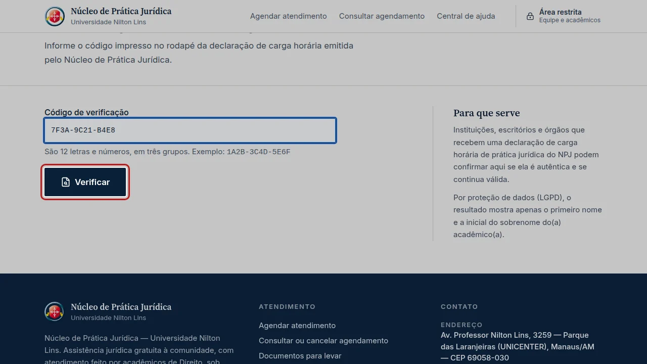 Tela do passo 3: Clique em Verificar.